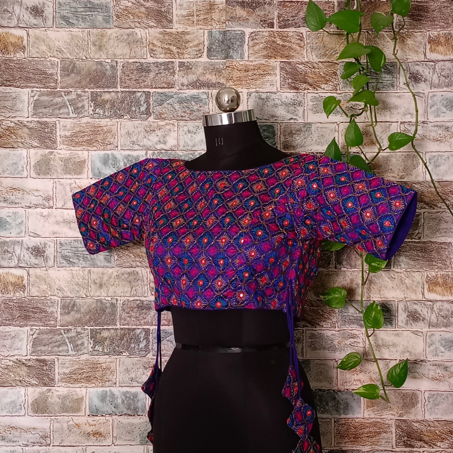 Royal Blue Multicolor Mirrorwork Blouse