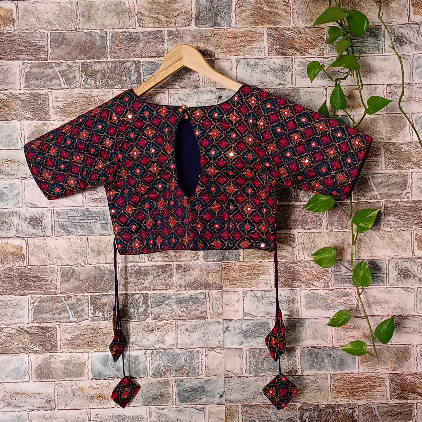 Navy Blue Multicolor Mirrorwork Blouse