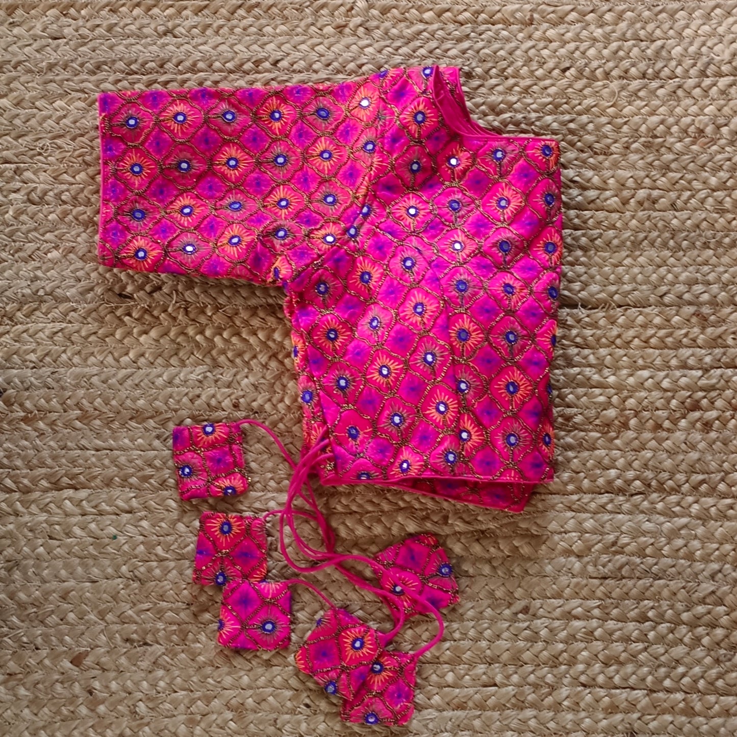 Rani Pink Multicolor Mirrorwork Blouse