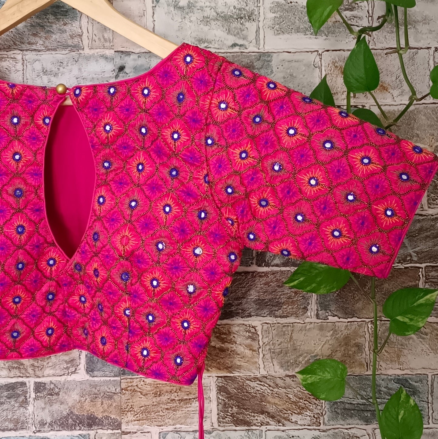 Rani Pink Multicolor Mirrorwork Blouse