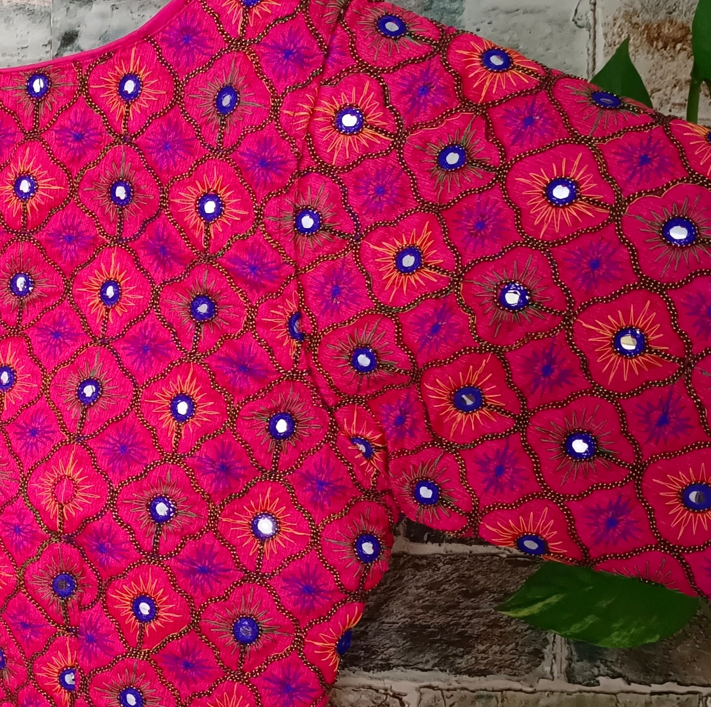 Rani Pink Multicolor Mirrorwork Blouse
