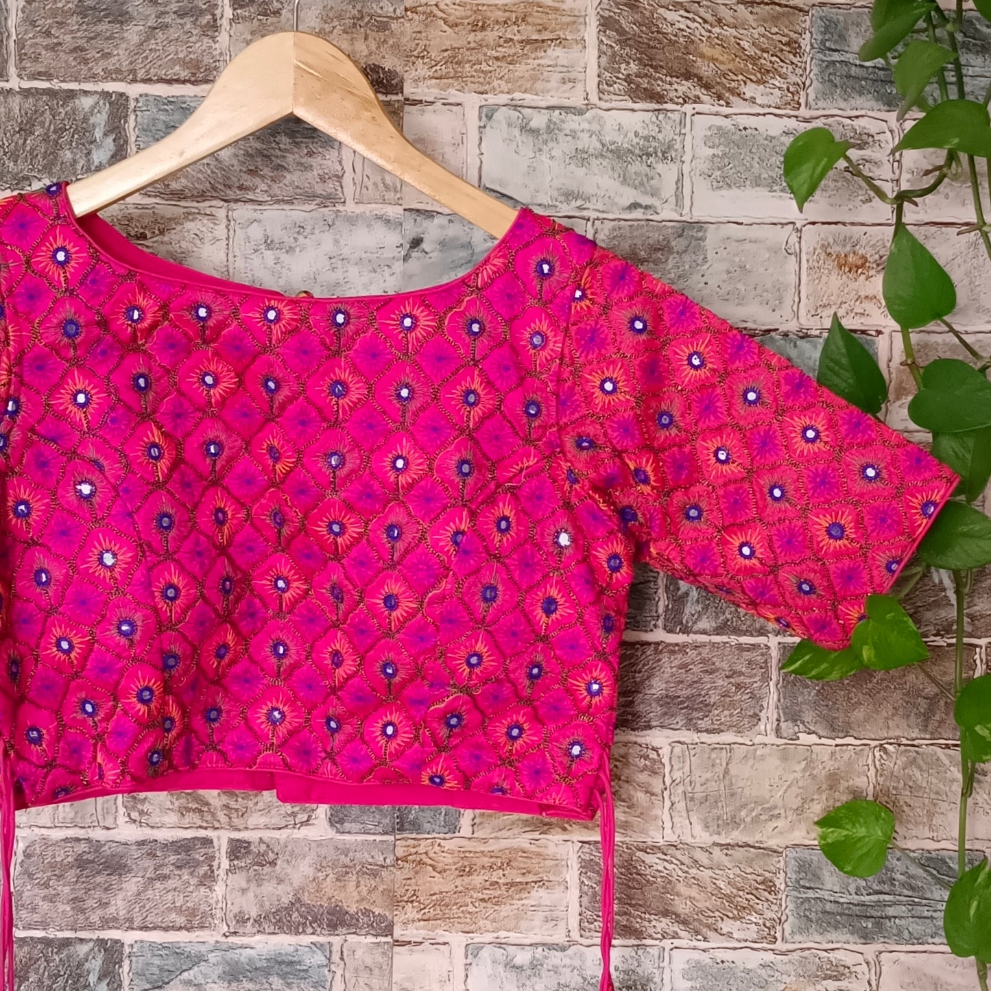 Rani Pink Multicolor Mirrorwork Blouse