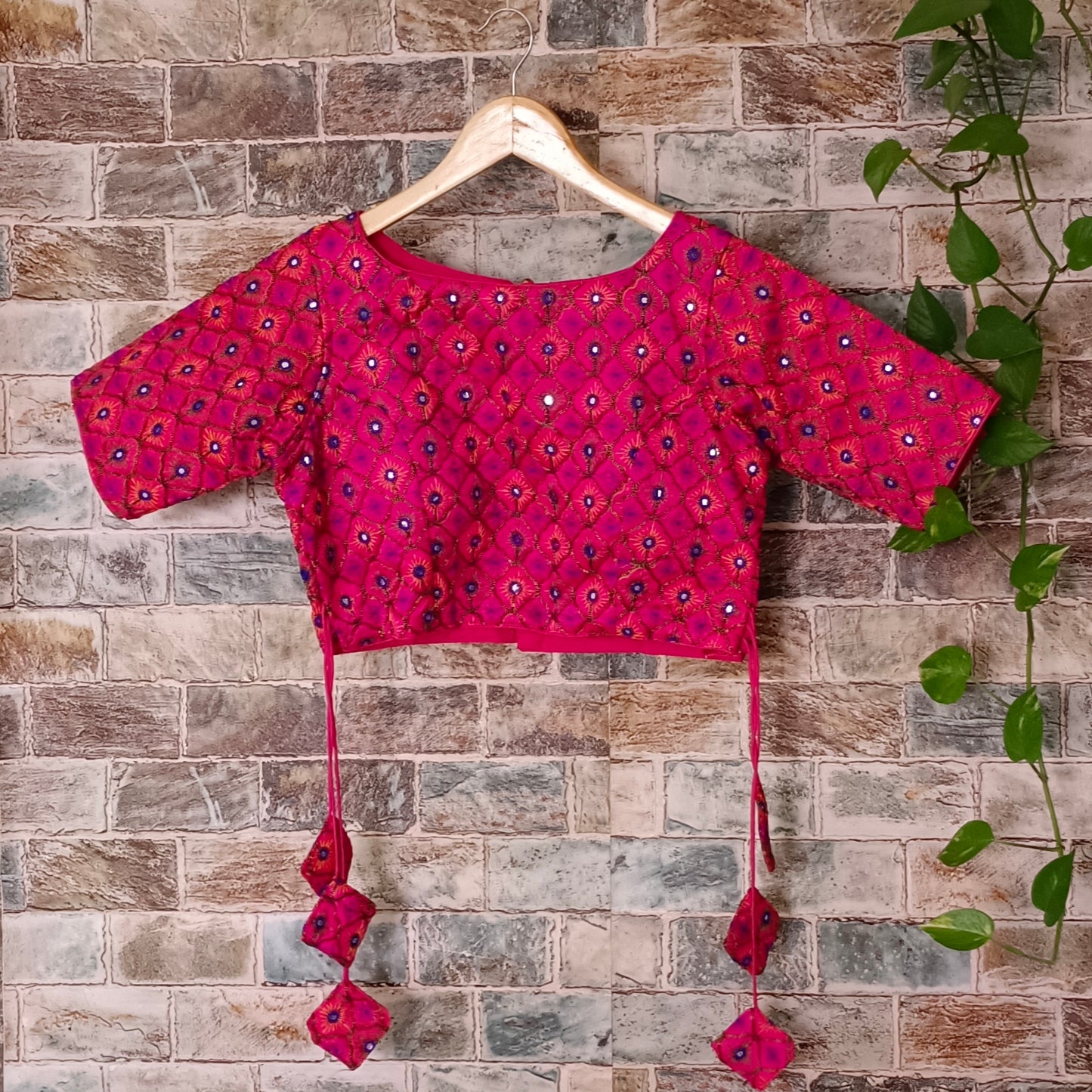 Rani Pink Multicolor Mirrorwork Blouse