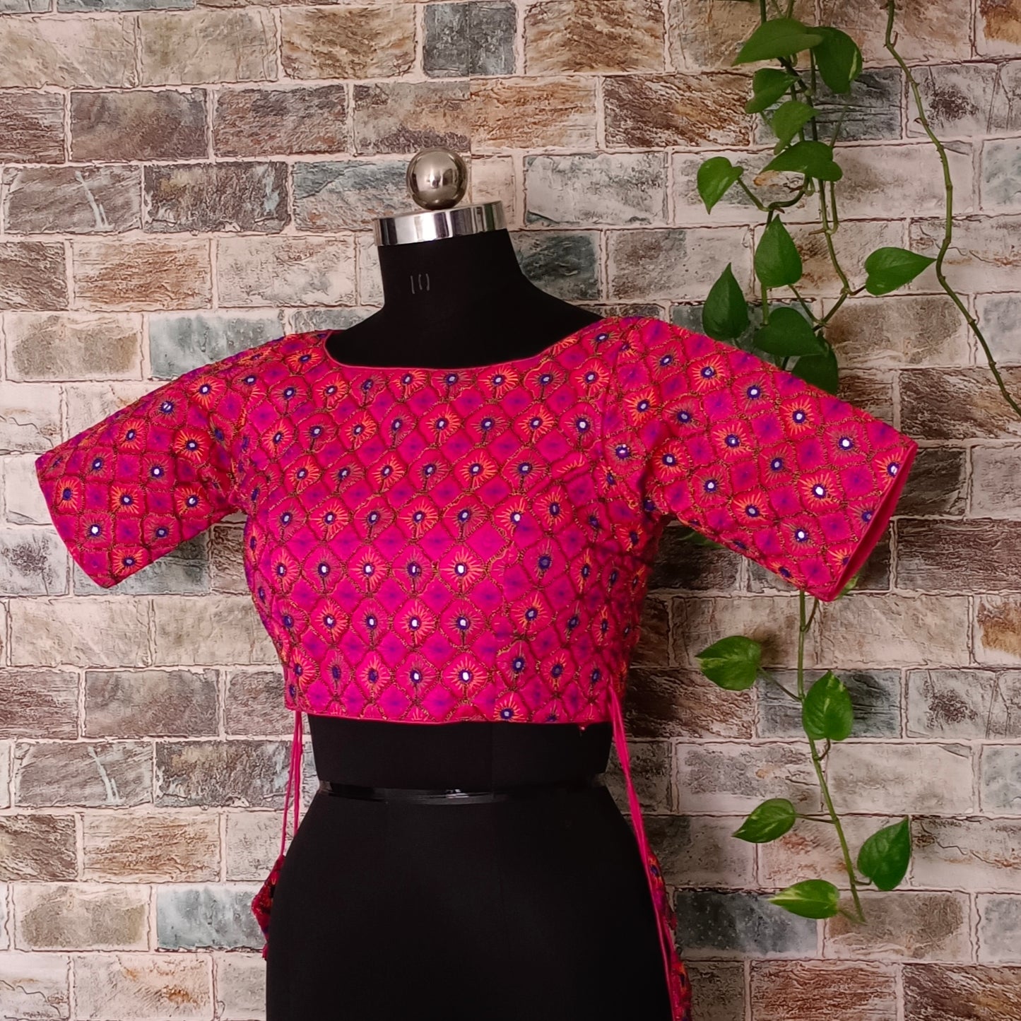 Rani Pink Multicolor Mirrorwork Blouse