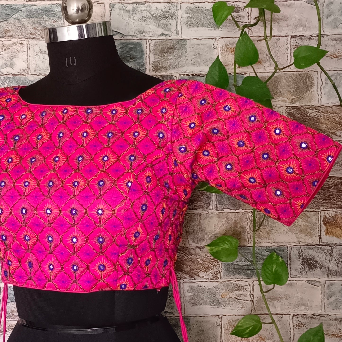 Rani Pink Multicolor Mirrorwork Blouse