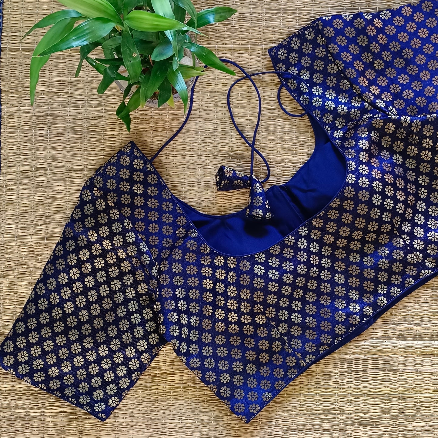 Classic Navy Blue Brocade Blouse(assorted)