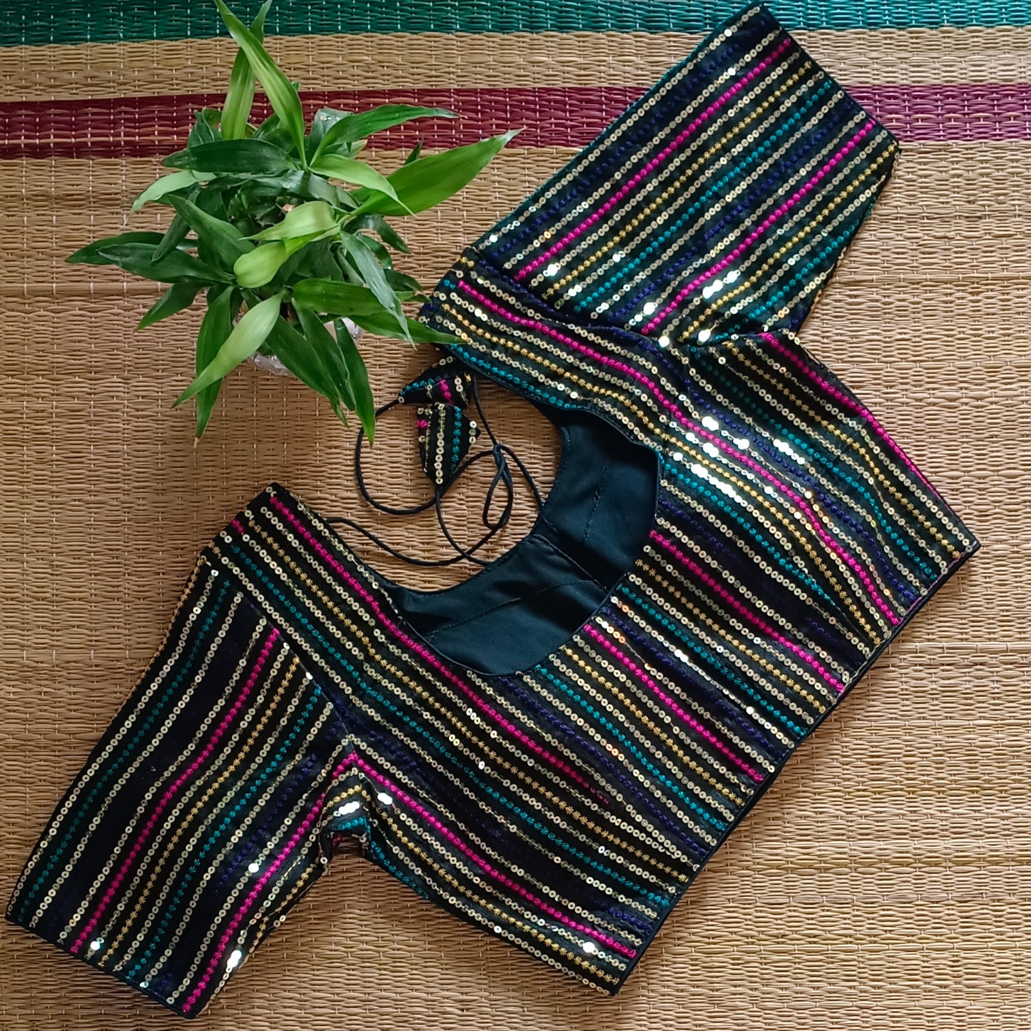 Dark bottle green sequence blouse