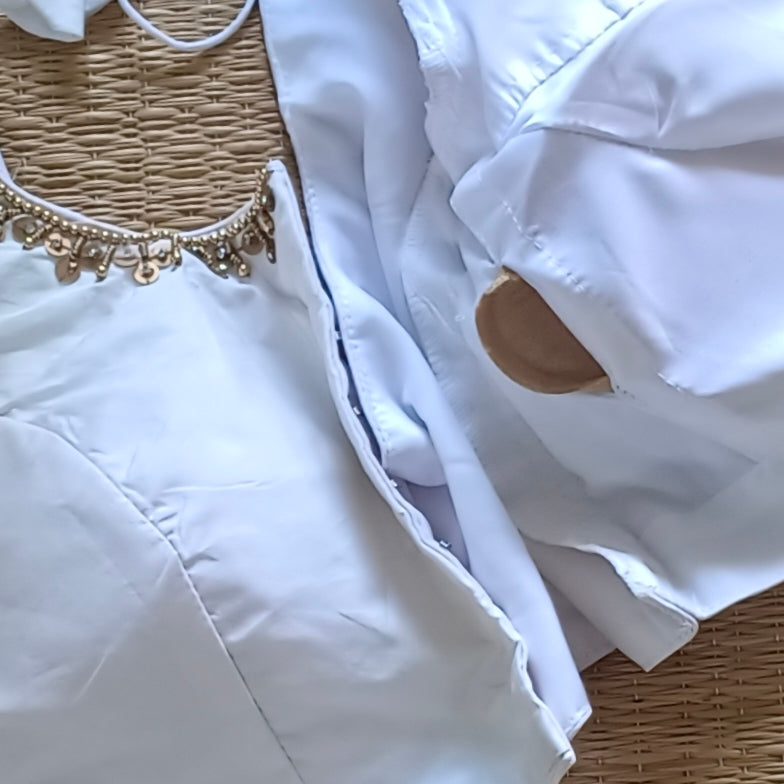 Off white Silk blouse with golden beads hand work