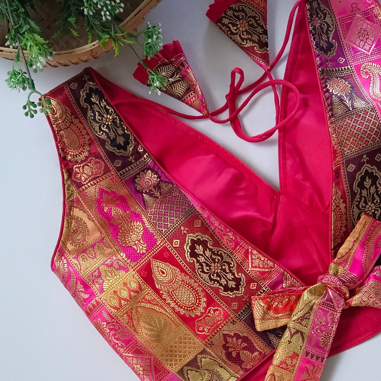 Multicolor Brocade Backless Blouse
