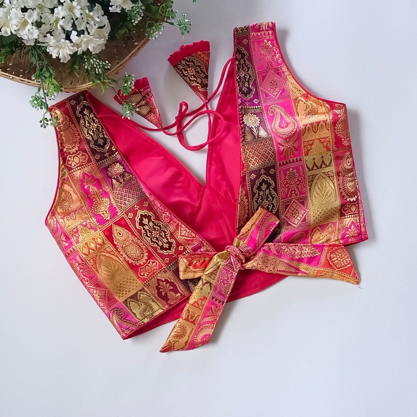 Multicolor Brocade Backless Blouse