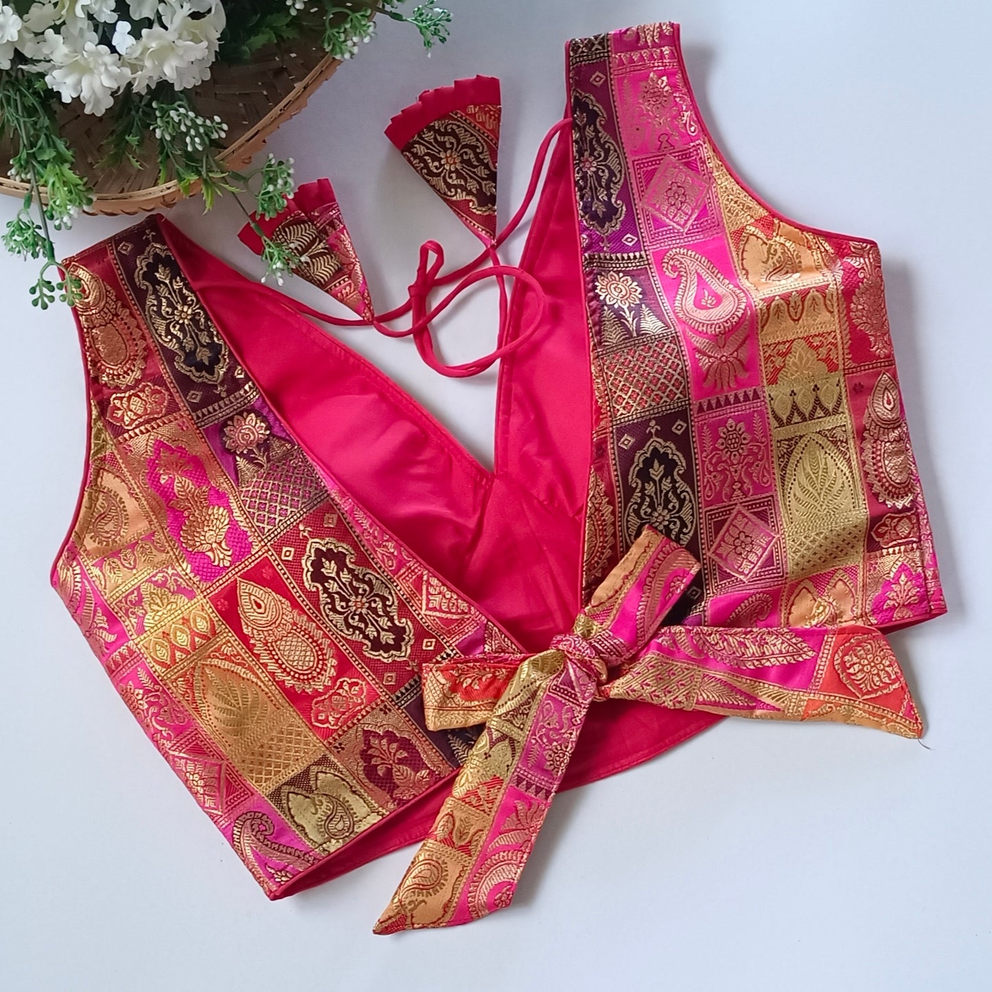 Multicolor Brocade Backless Blouse