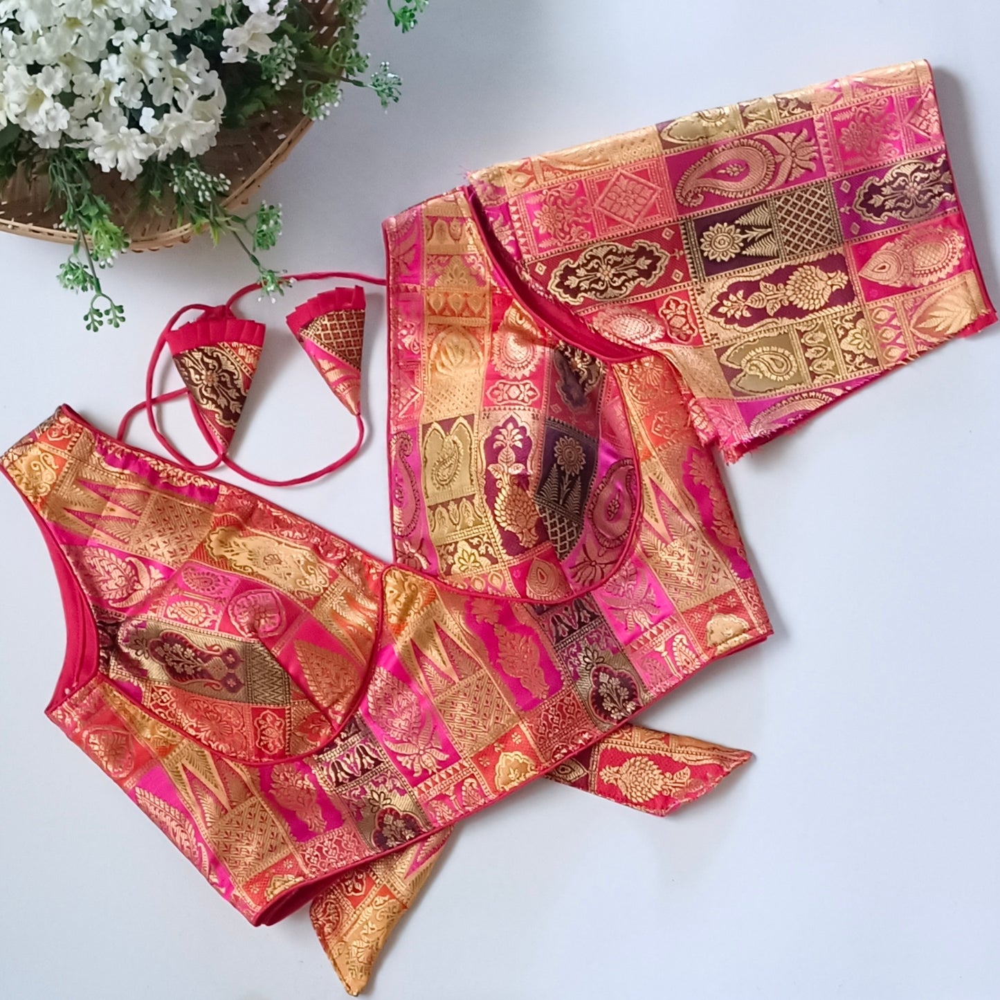 Multicolor Brocade Backless Blouse