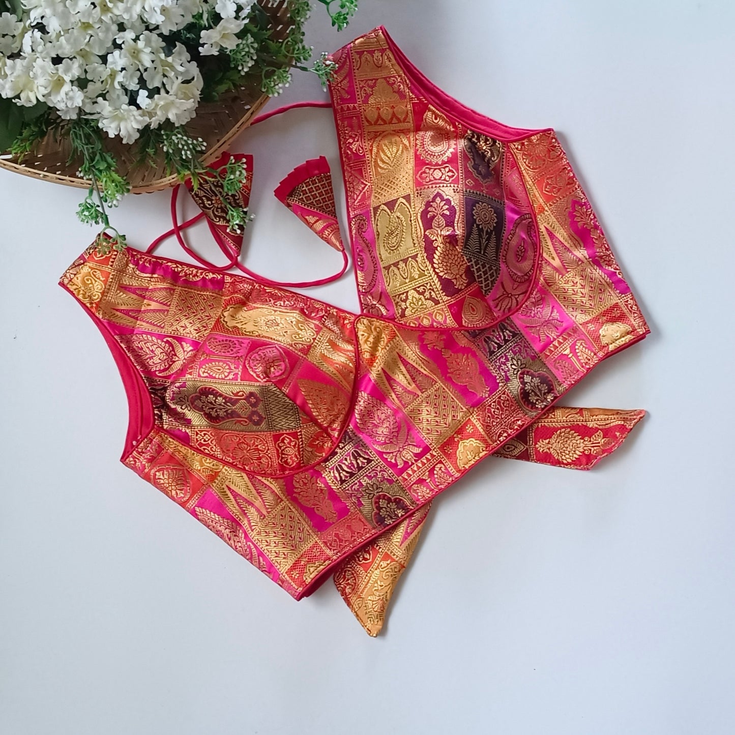 Multicolor Brocade Backless Blouse