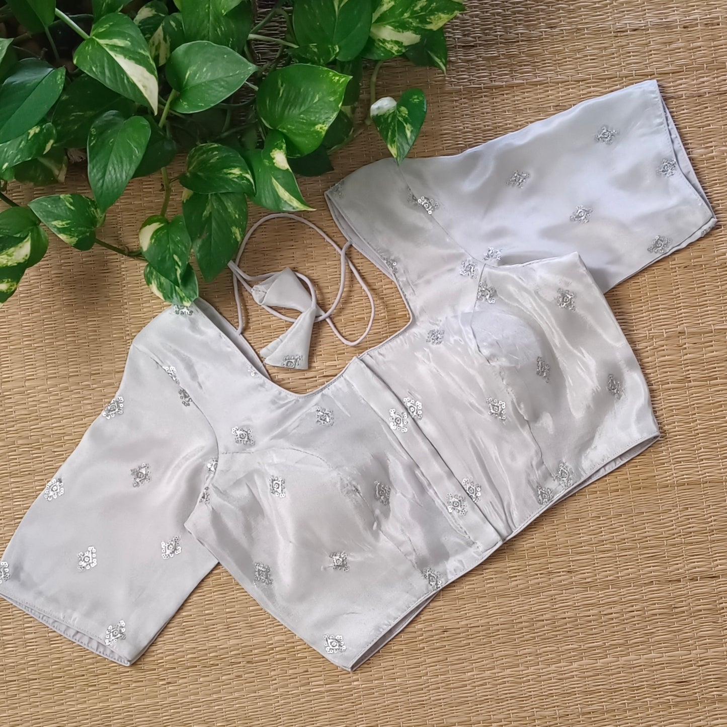 Silver tissue blouse with silver embroidery( assorted )