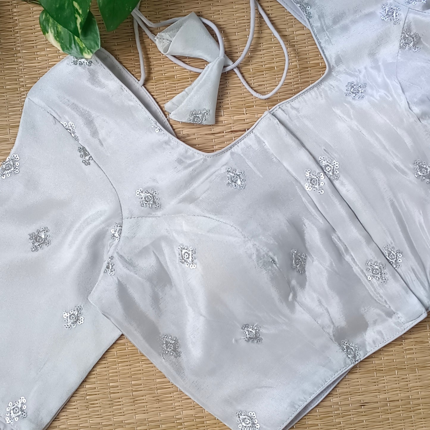 Silver tissue blouse with silver embroidery( assorted )