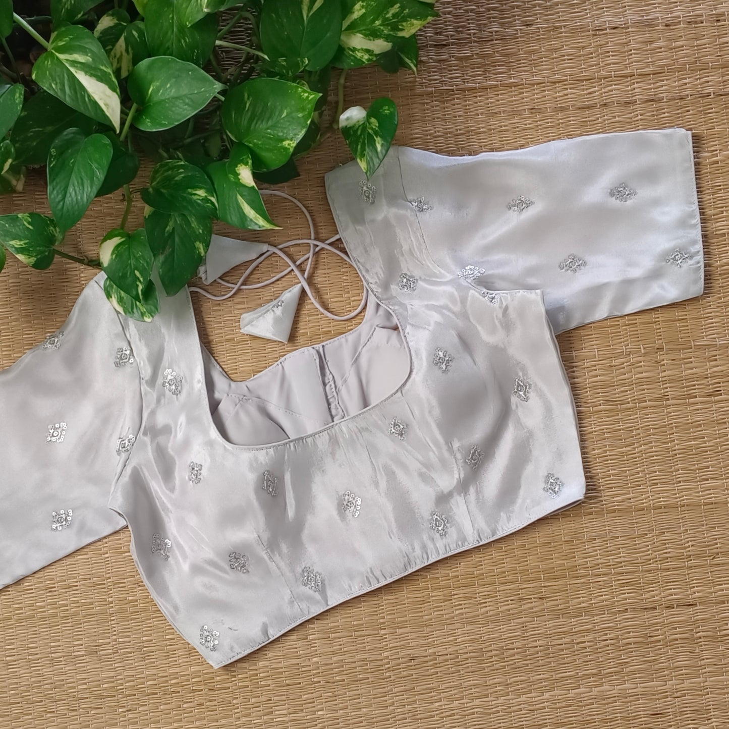 Silver tissue blouse with silver embroidery( assorted )