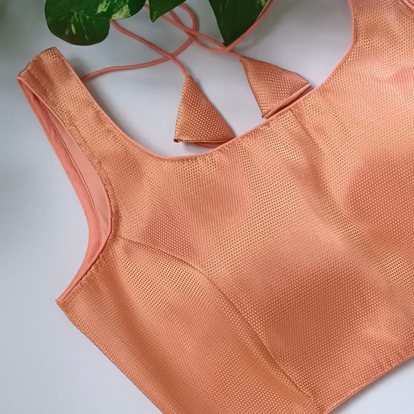 Peach Brocade Blouse with attachable sleeves (assorted)