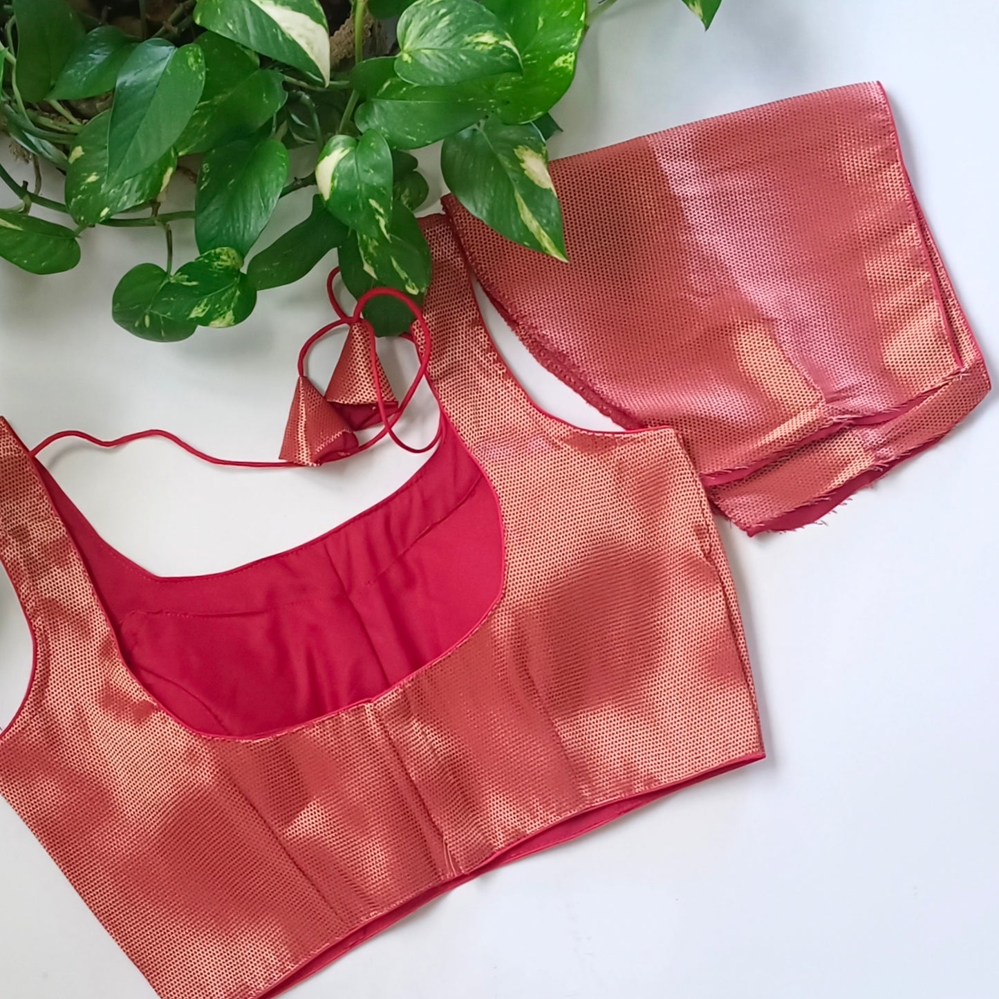 Red Brocade Blouse with attachable sleeves(assorted)