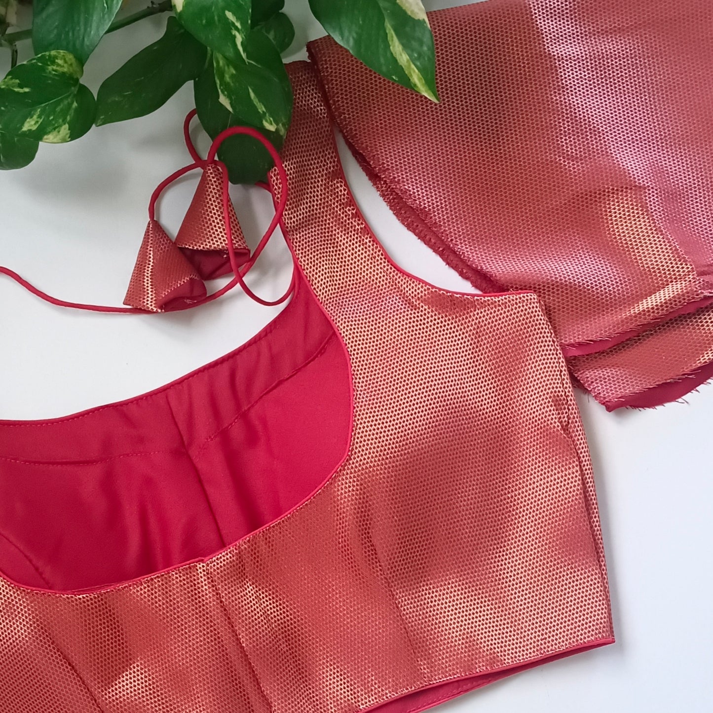 Red Brocade Blouse with attachable sleeves(assorted)