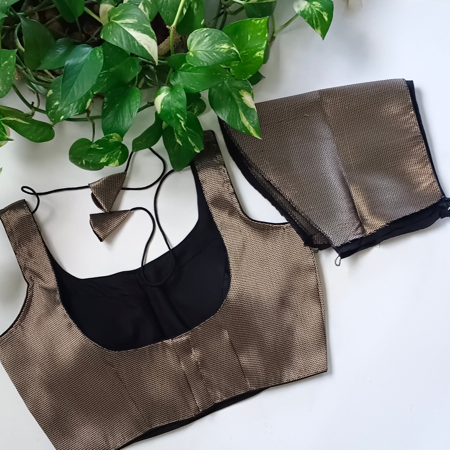 Black Brocade Blouse with attachable sleeves