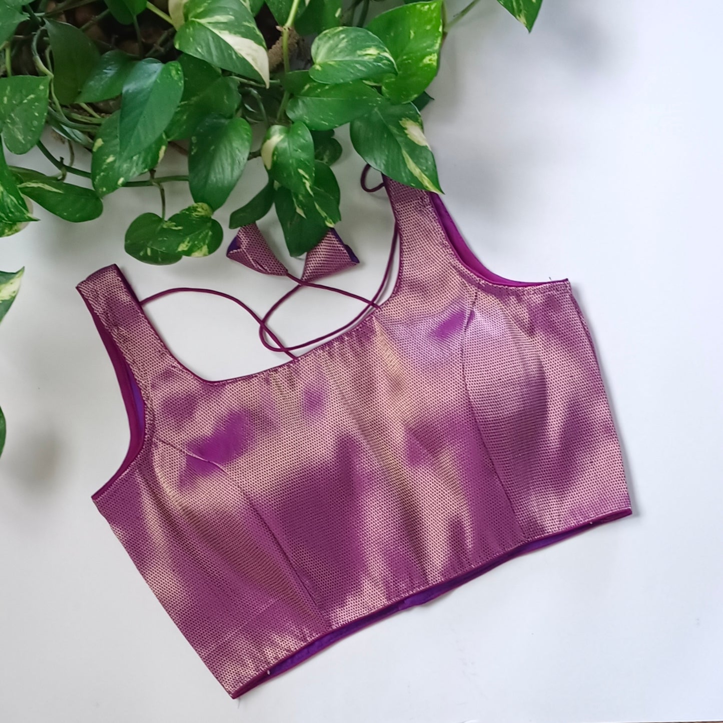 Purple Brocade Blouse with attachable sleeves (assorted)