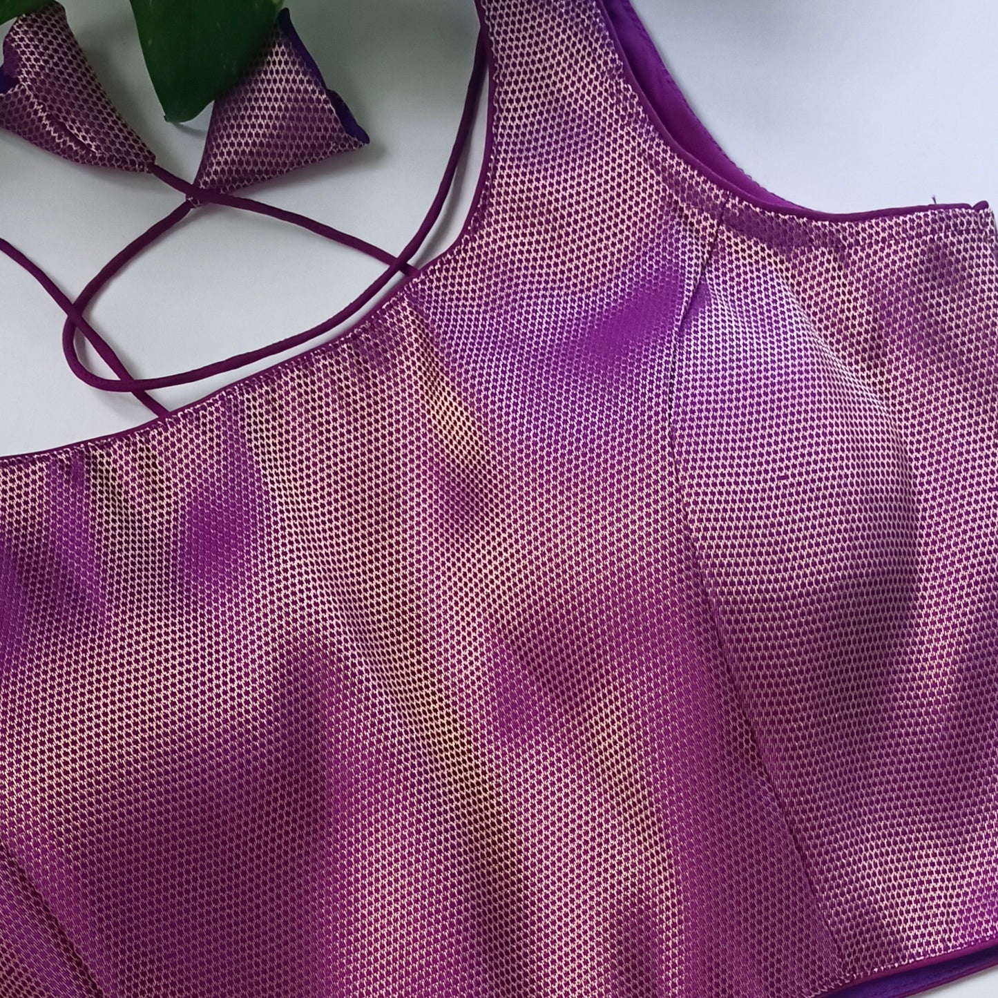 Purple Brocade Blouse with attachable sleeves (assorted)