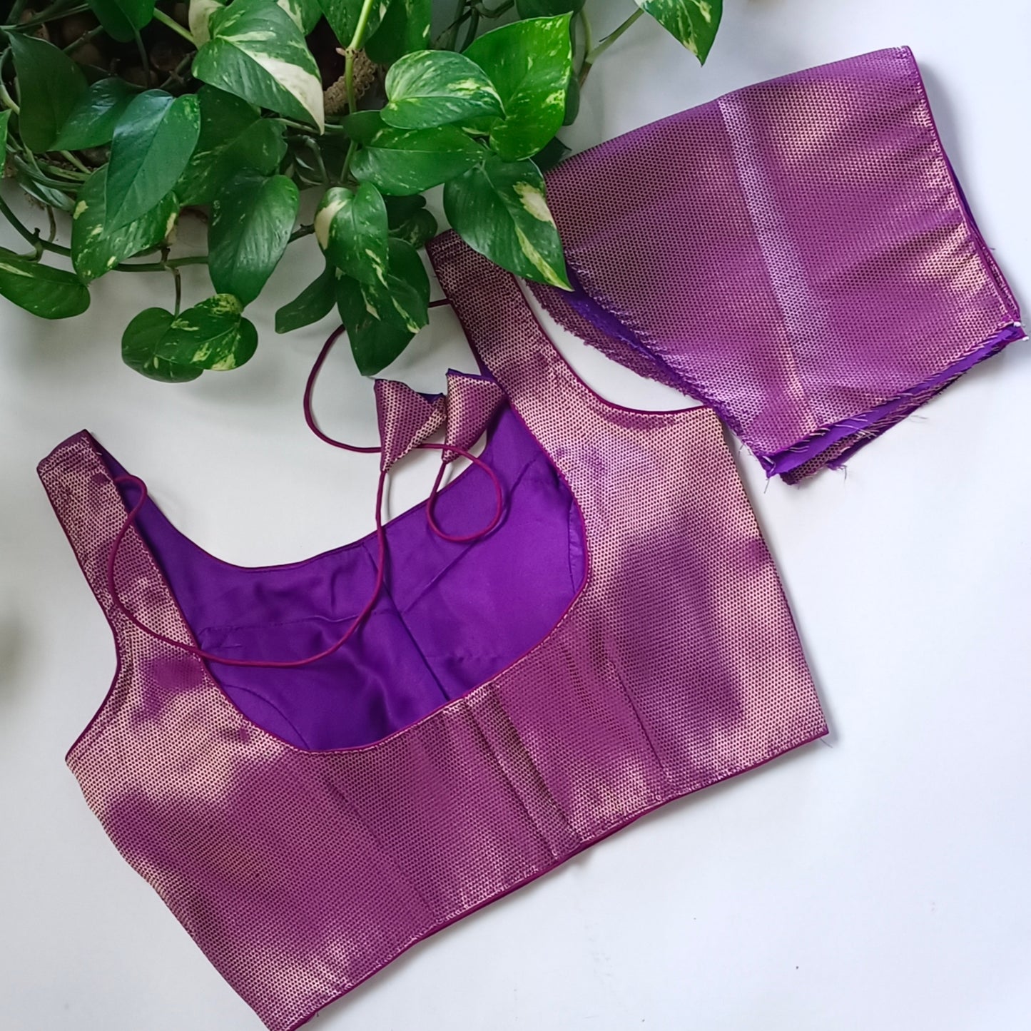 Purple Brocade Blouse with attachable sleeves (assorted)