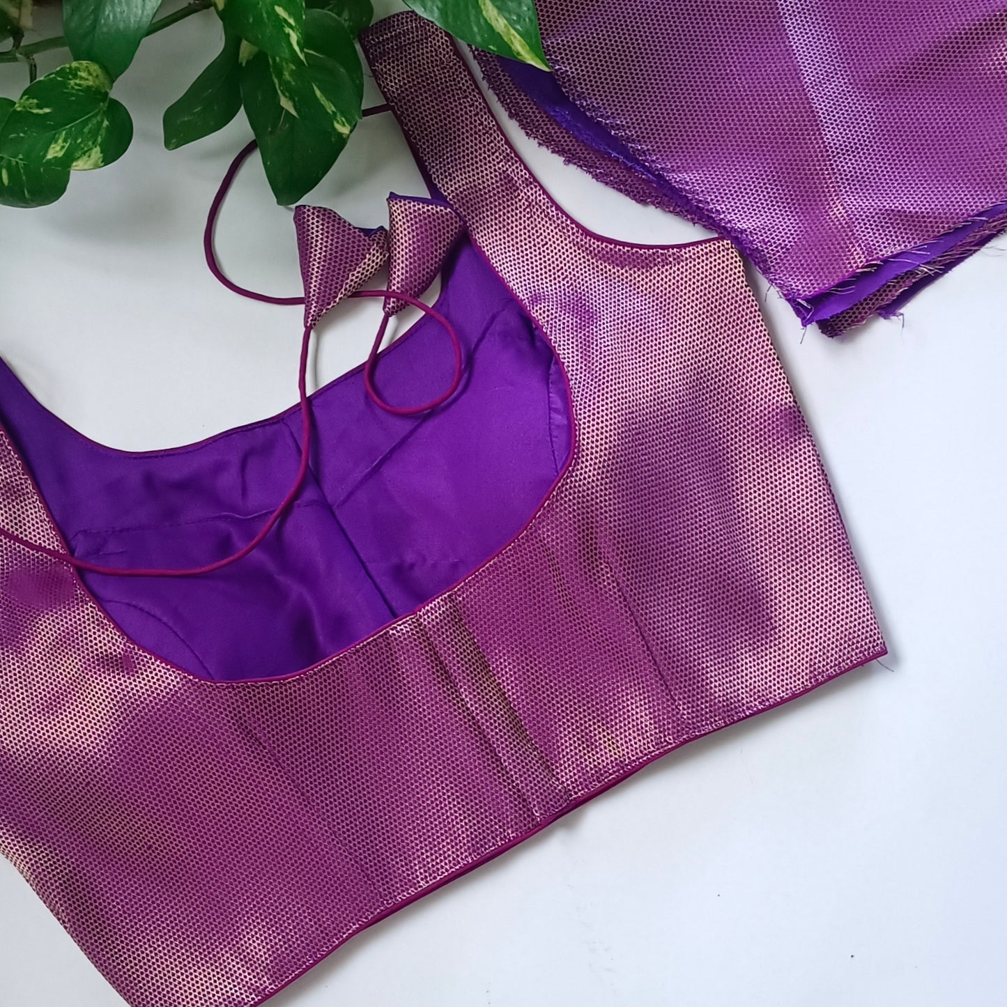 Purple Brocade Blouse with attachable sleeves (assorted)