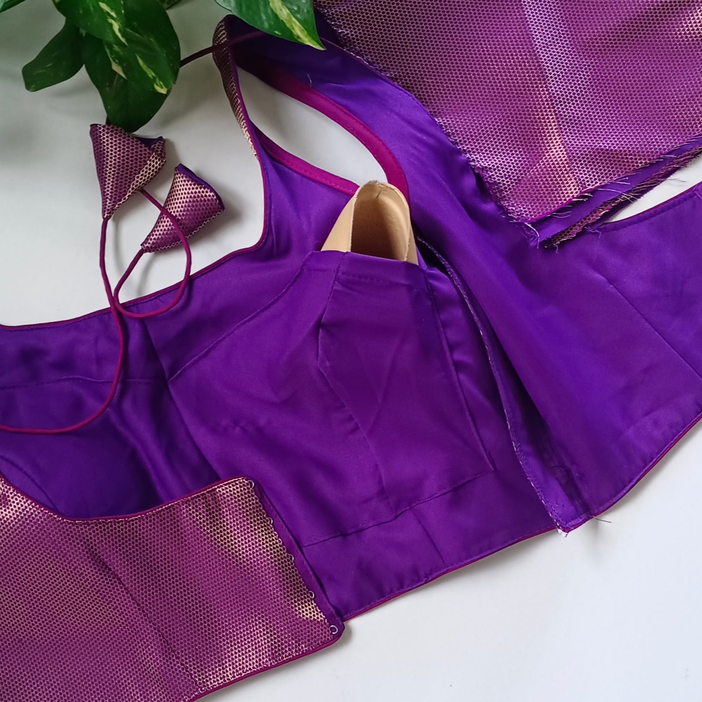 Purple Brocade Blouse with attachable sleeves (assorted)