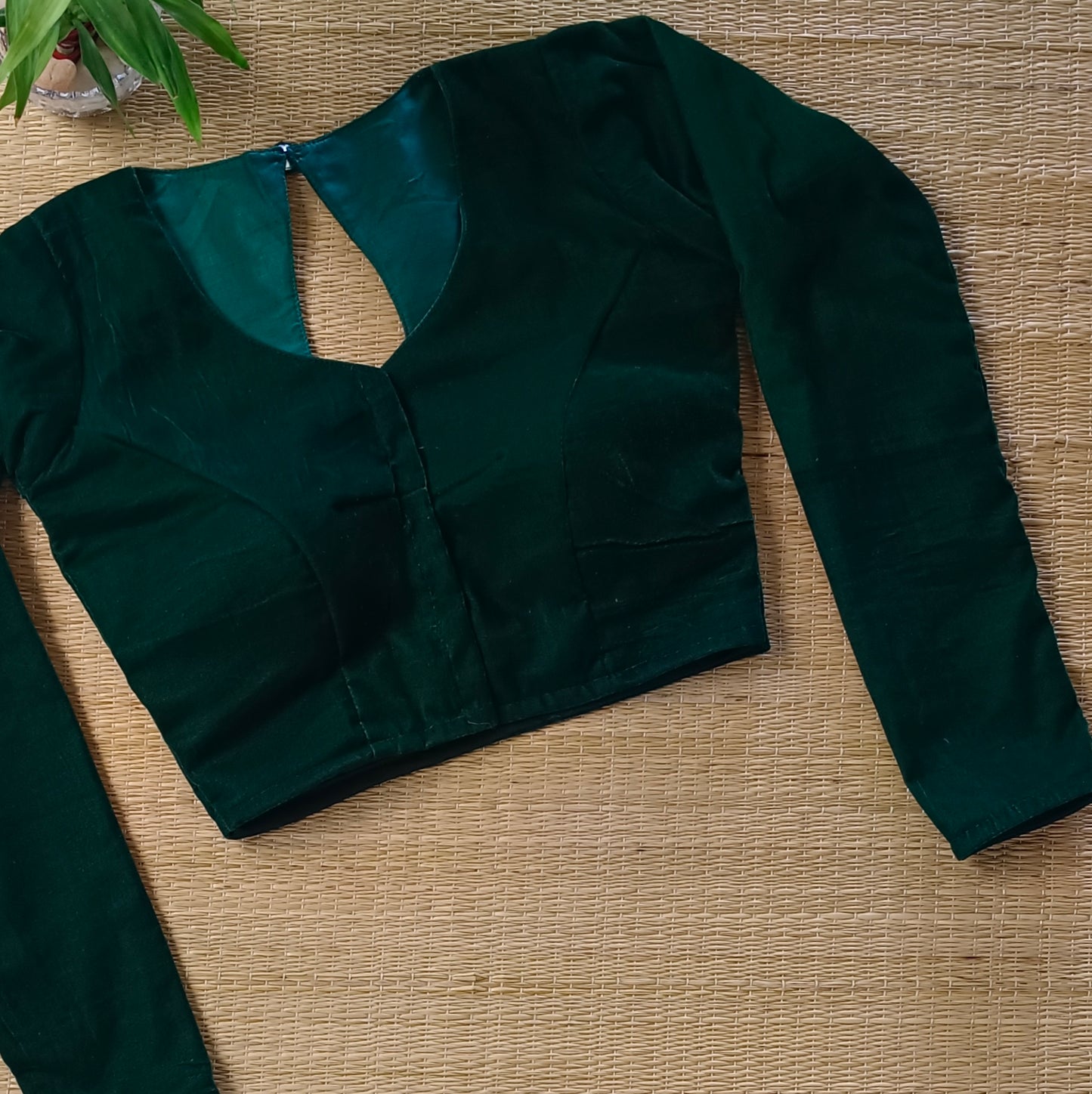 Bottle Green Velvet Full Sleeve Blouse