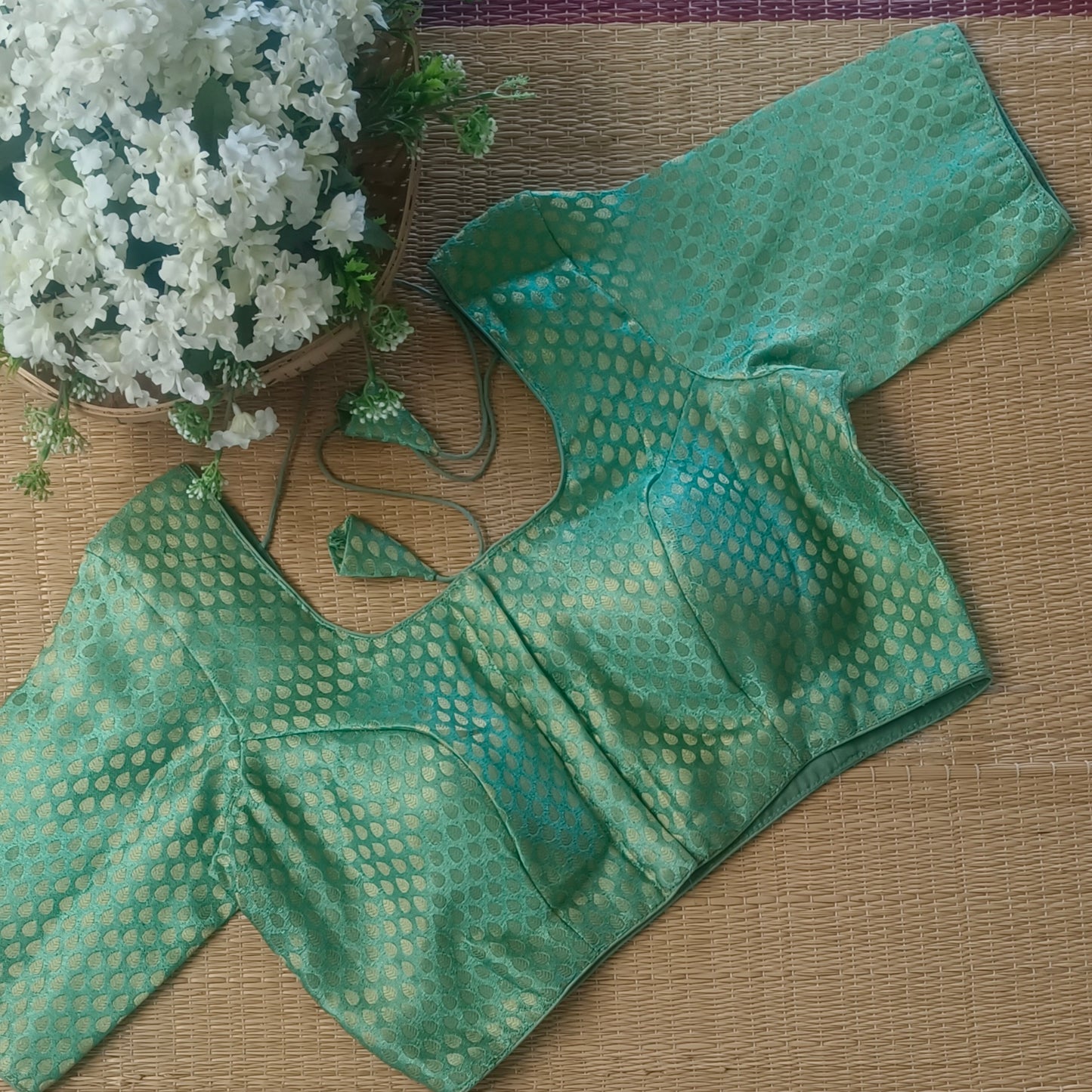 Classic Aqua Green Brocade Blouse(assorted)