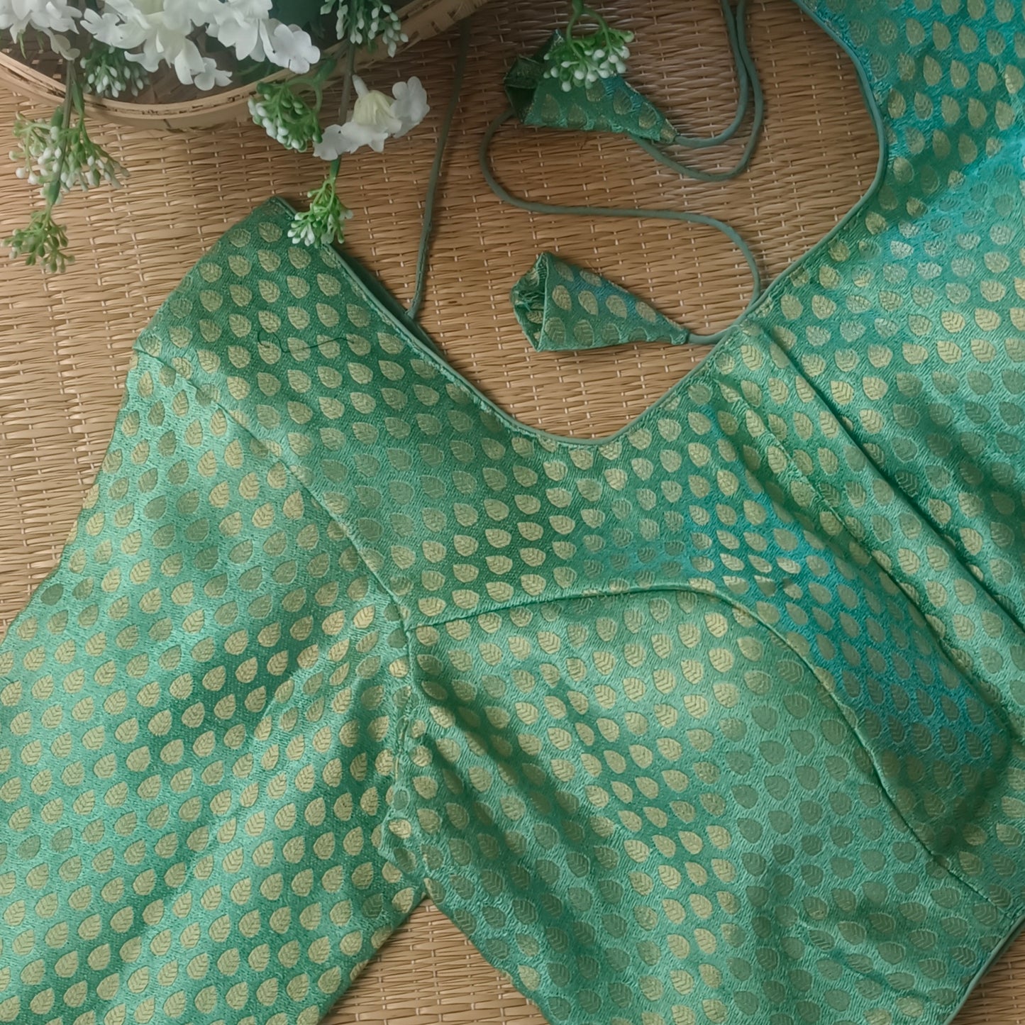 Classic Aqua Green Brocade Blouse(assorted)