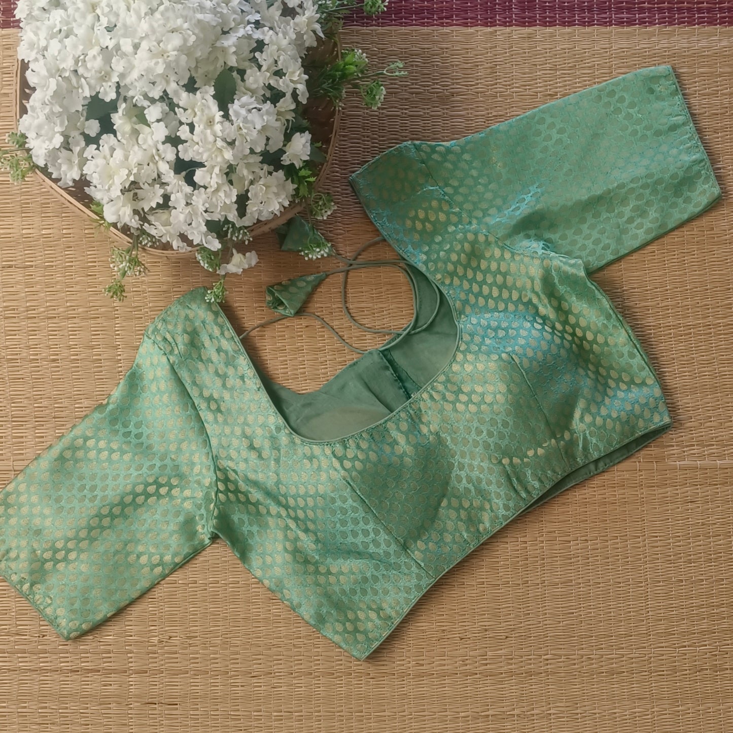 Classic Aqua Green Brocade Blouse(assorted)