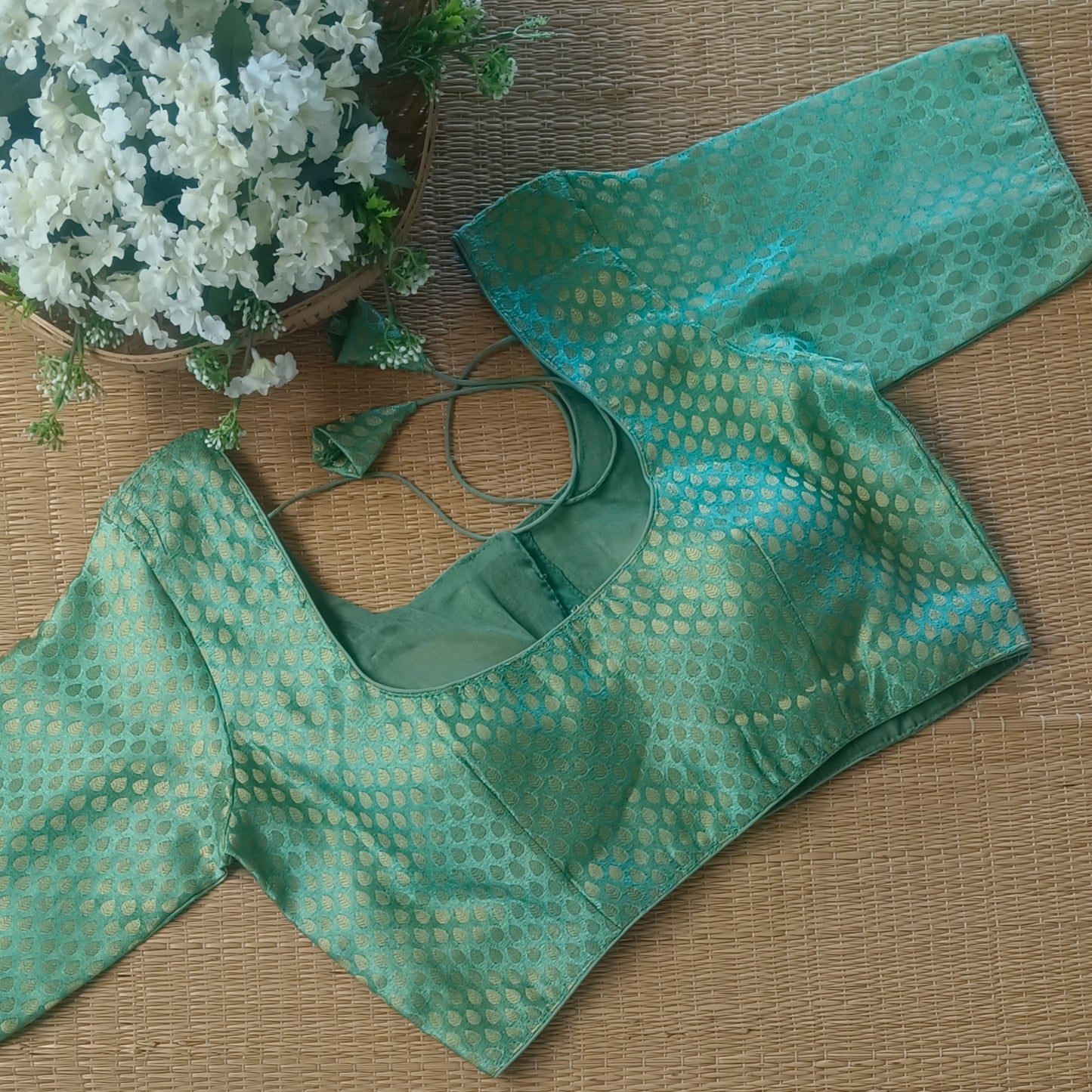 Classic Aqua Green Brocade Blouse(assorted)