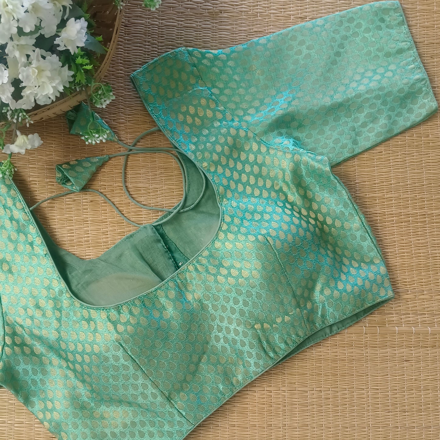Classic Aqua Green Brocade Blouse(assorted)
