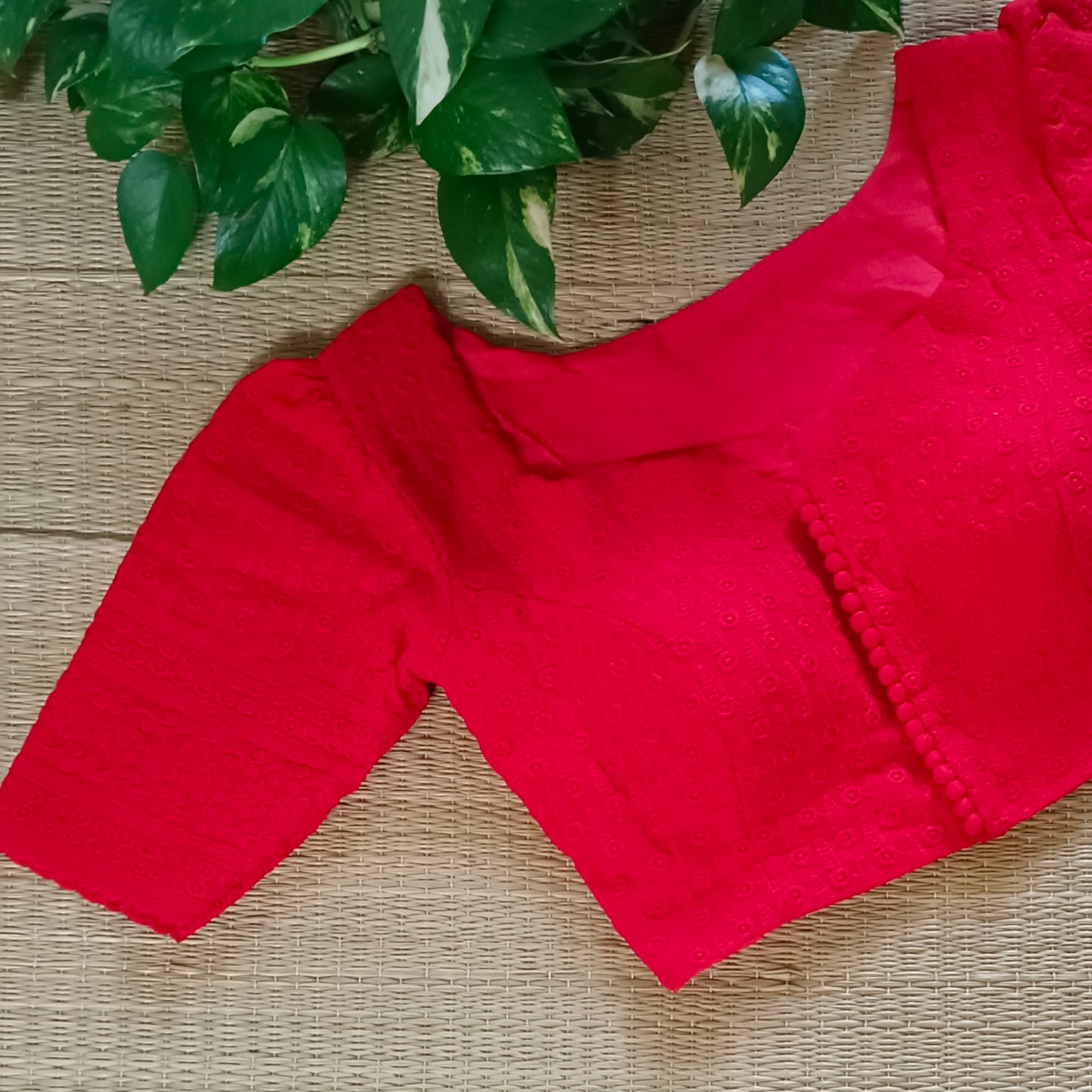 Cherry Red Chikankari Cotton Blouse