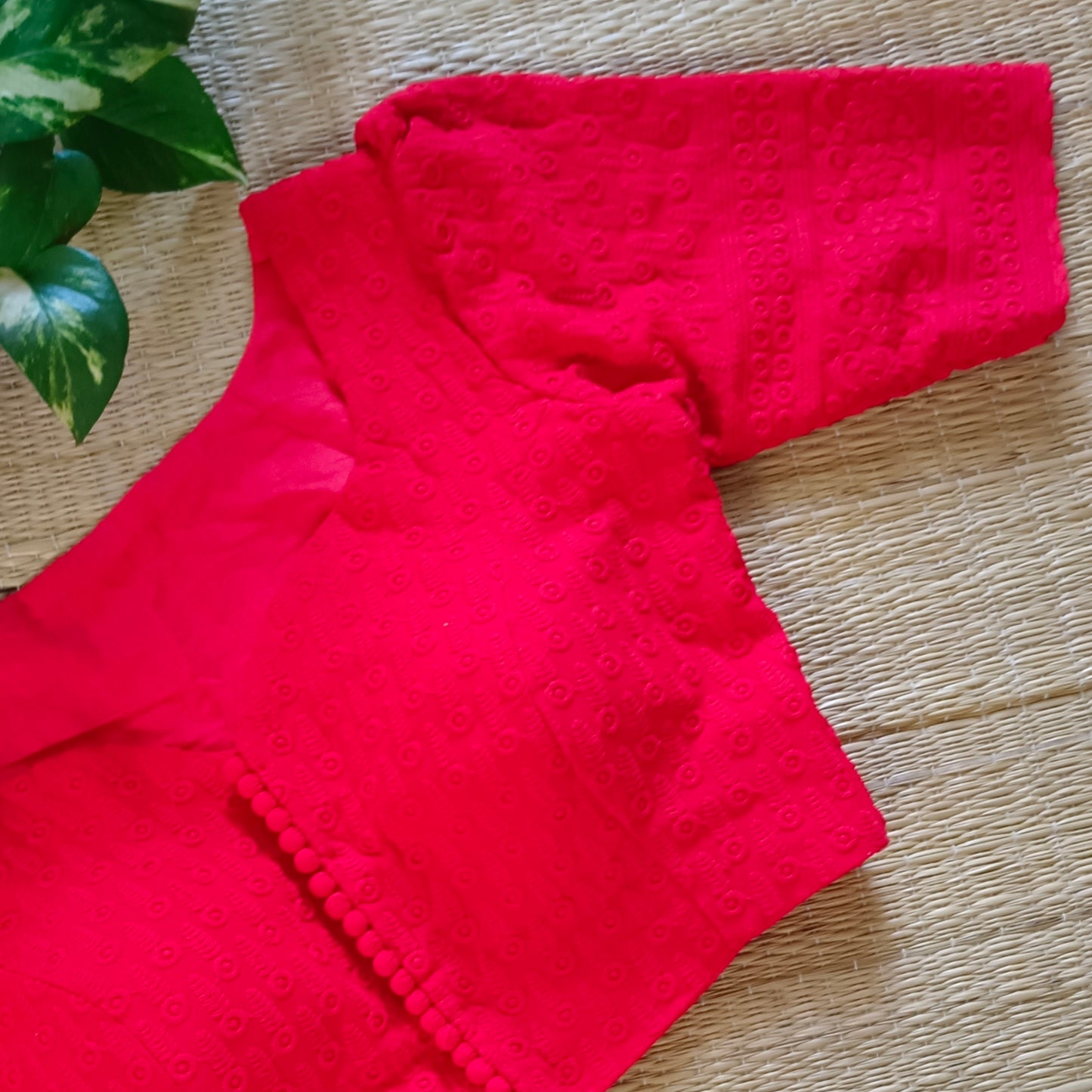 Cherry Red Chikankari Cotton Blouse