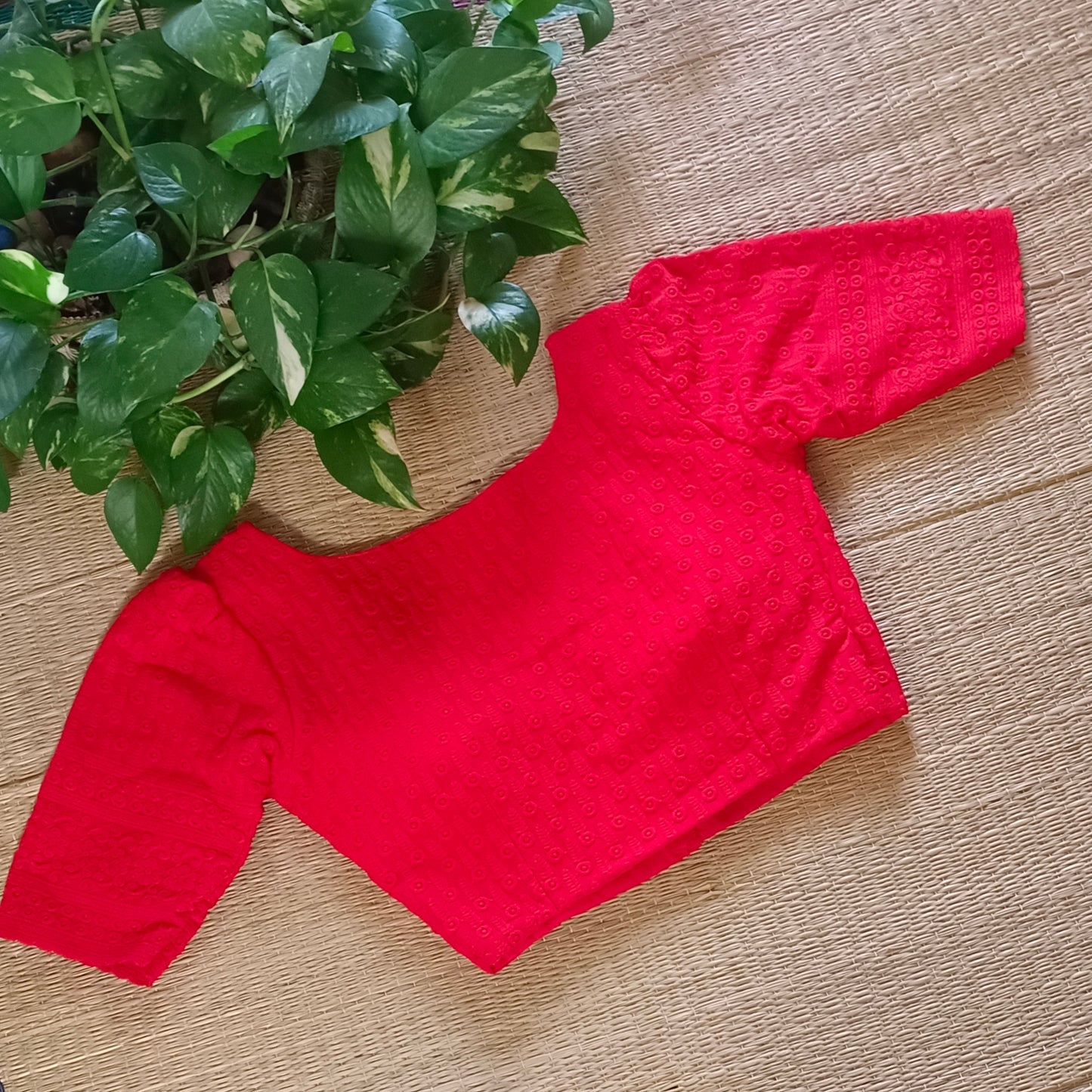 Cherry Red Chikankari Cotton Blouse