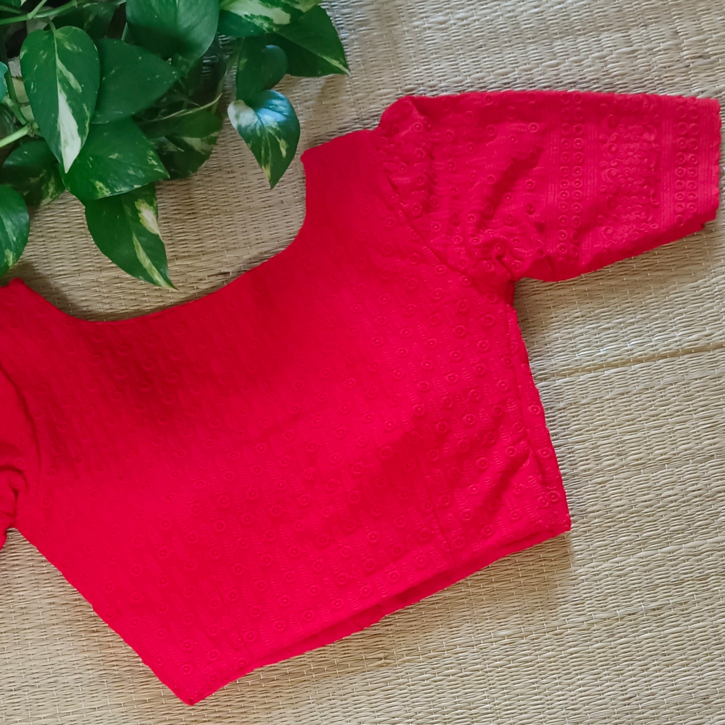 Cherry Red Chikankari Cotton Blouse