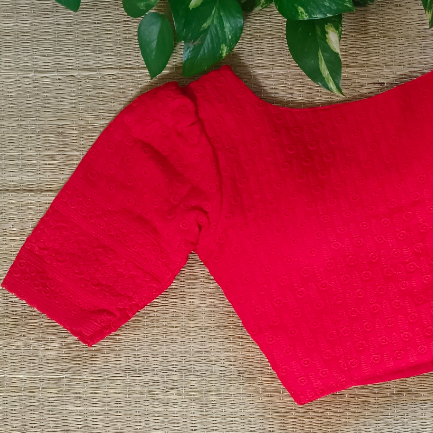 Cherry Red Chikankari Cotton Blouse