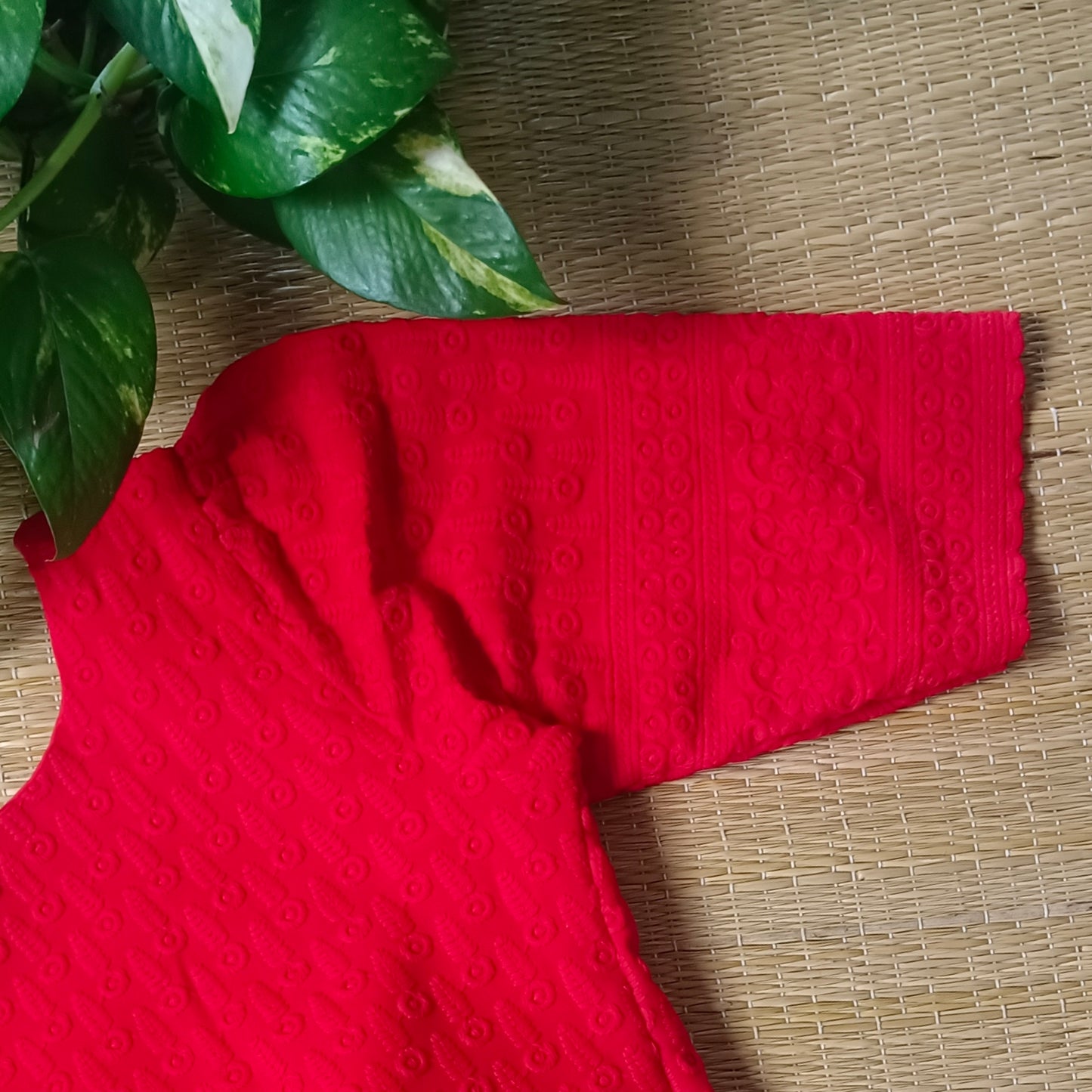 Cherry Red Chikankari Cotton Blouse