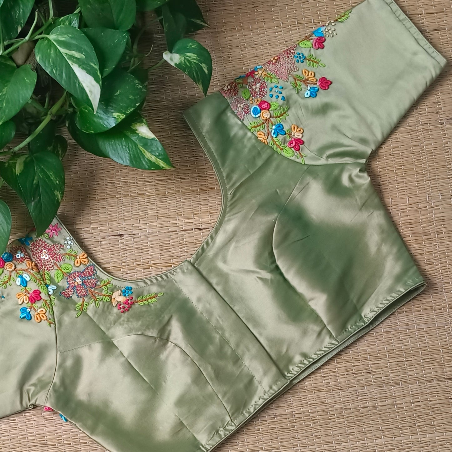 Pista Green hand embroidery blouse