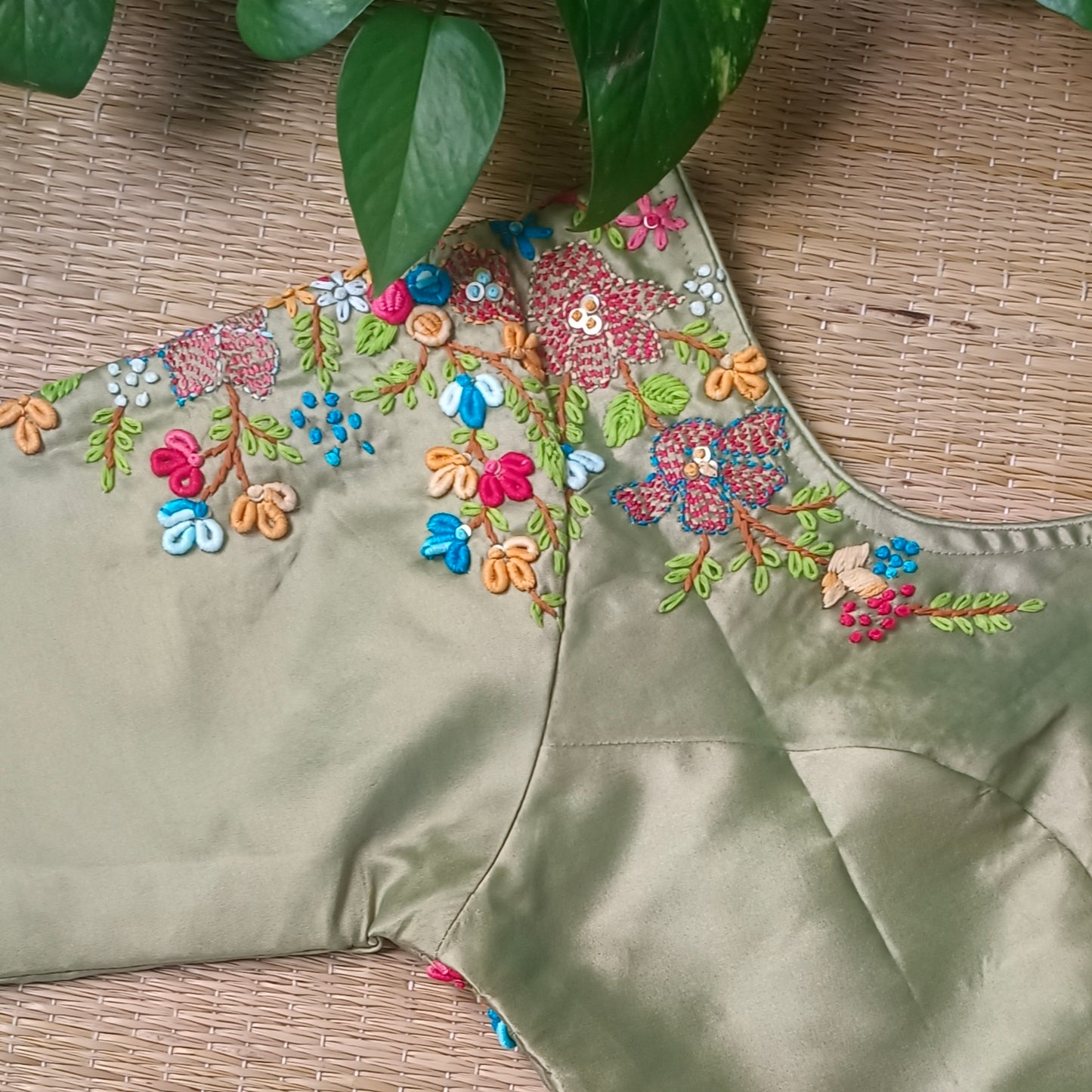 Pista Green hand embroidery blouse