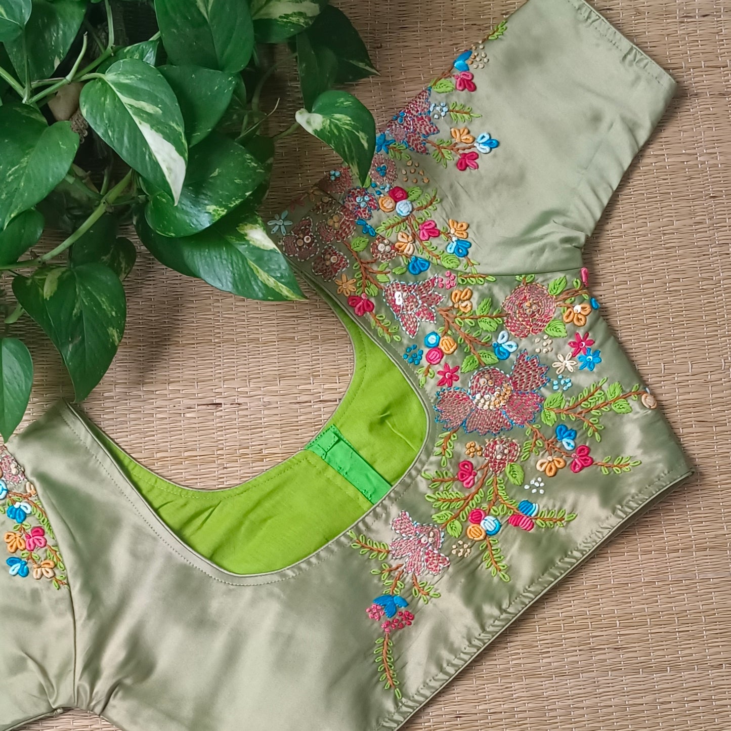 Pista Green hand embroidery blouse