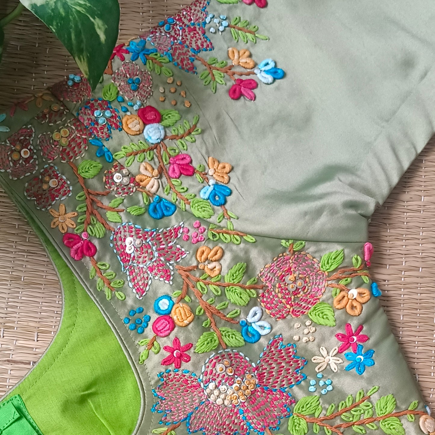 Pista Green hand embroidery blouse