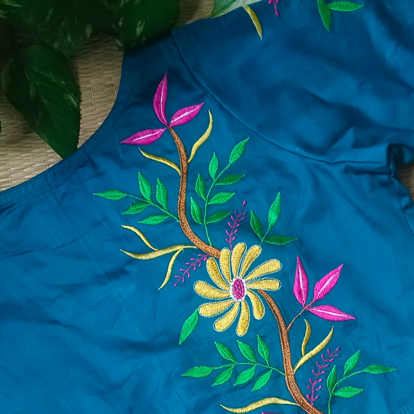 Peacock Blue floral embroidery blouse
