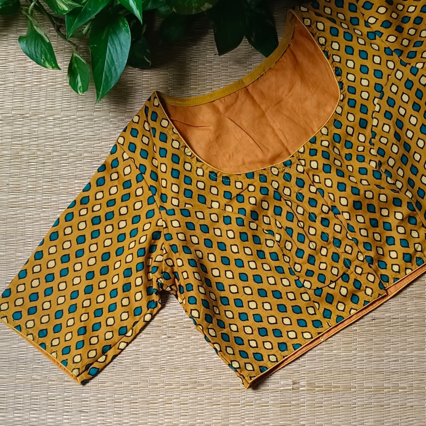 Mustard Ajrak Printed Cotton Blouse