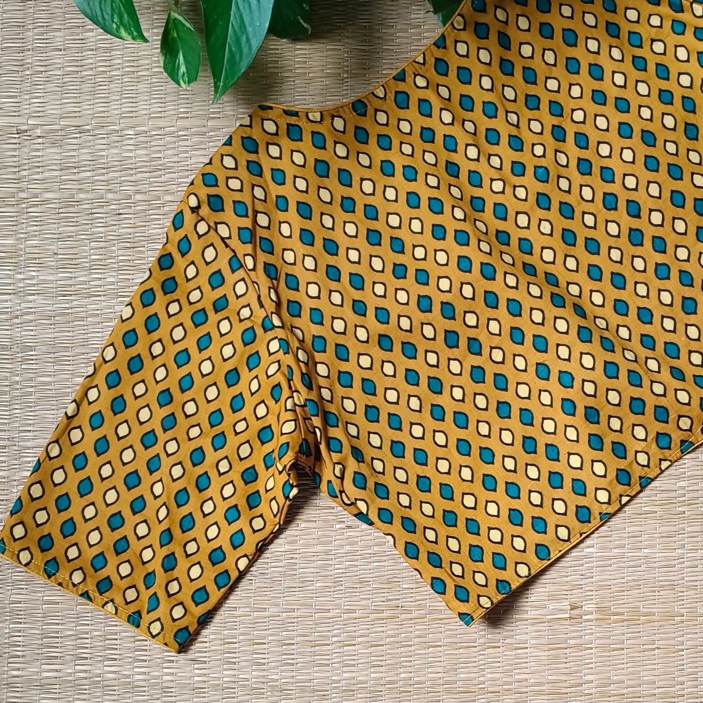 Mustard Ajrak Printed Cotton Blouse