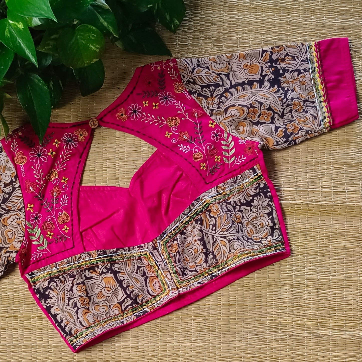 Rani Pink Kalamkari patchwork blouse