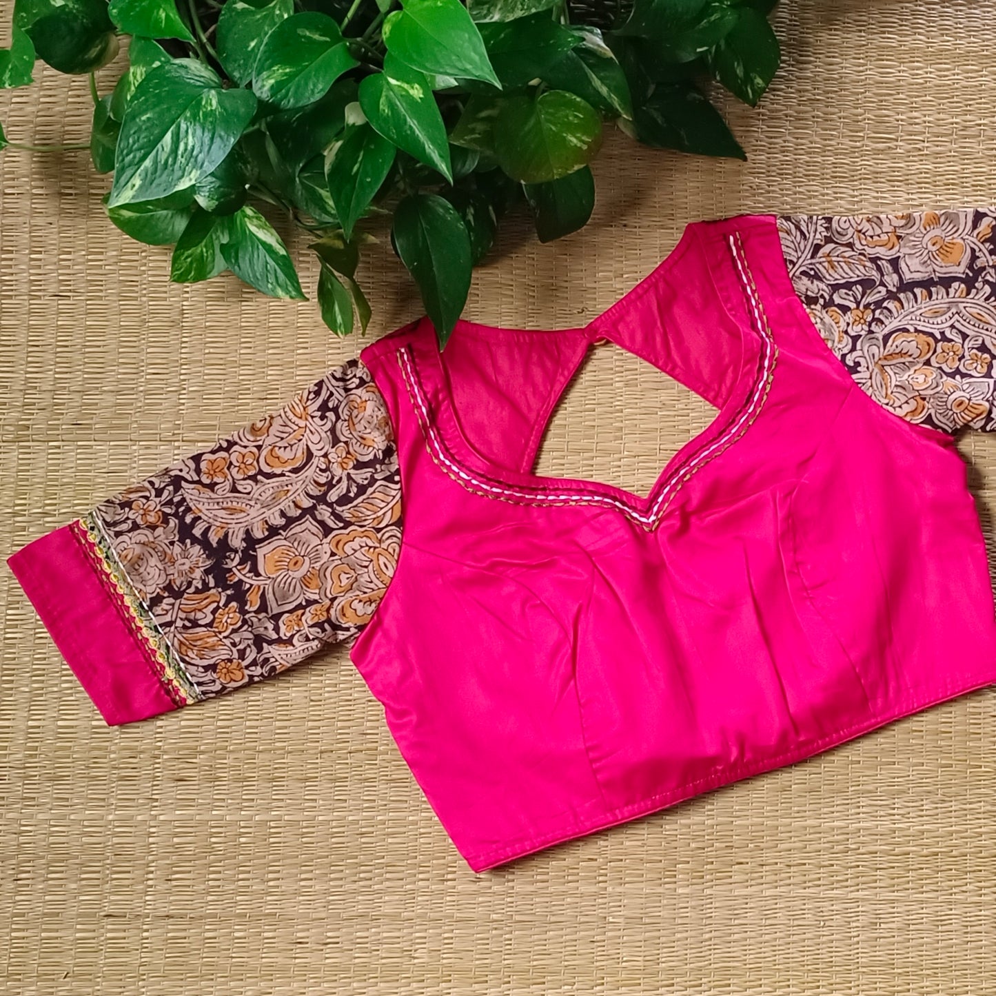 Rani Pink Kalamkari patchwork blouse